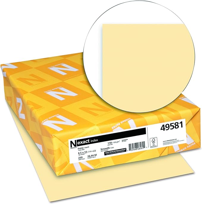 Neenah Paper 49581 Exact Index Card Stock, 110lb, 8 12 x 11, Ivory, 250 Sheets