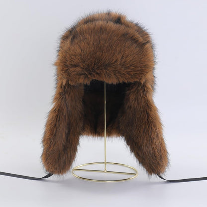 YXCFEWDTrapper Hat Winter Russian Men Women Fur with 100% Rabbit Fur Aviator Earflap Hat Windproof(Leather Tan, XL)