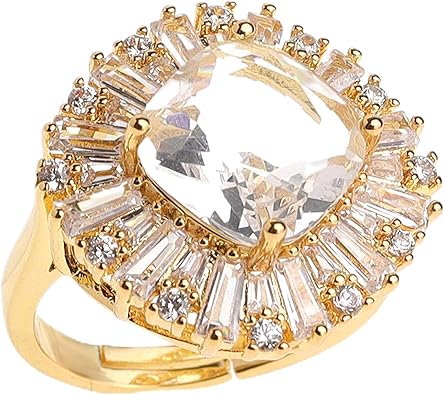 Jean Beau Gold Rhinestone Statement Adjustable Ring for Women Large Crystal Cubic Zirconia Stacking Rings Prom Wedding Bridal Finger Jewelry Gift for Her