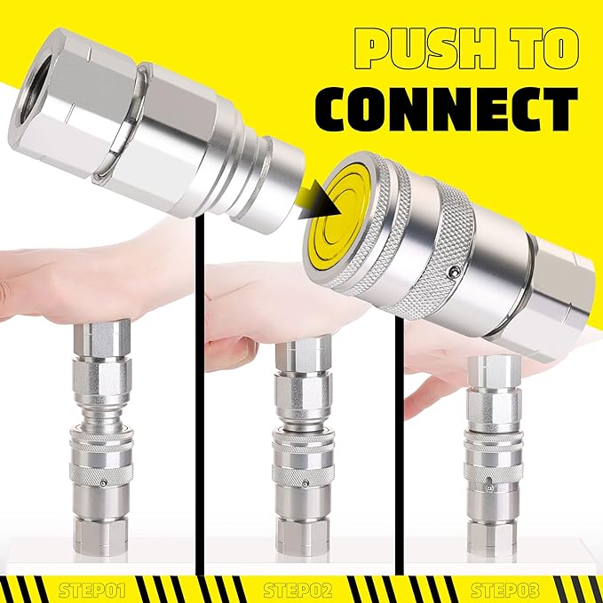 12AoAo NPT Skid Steer Hydraulic Couplers, Bobcat Flat Face Quick Connect Fittings with 2PCS Dust Covers
