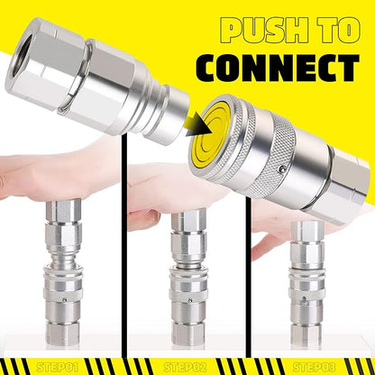 12AoAo NPT Skid Steer Hydraulic Couplers, Bobcat Flat Face Quick Connect Fittings with 2PCS Dust Covers