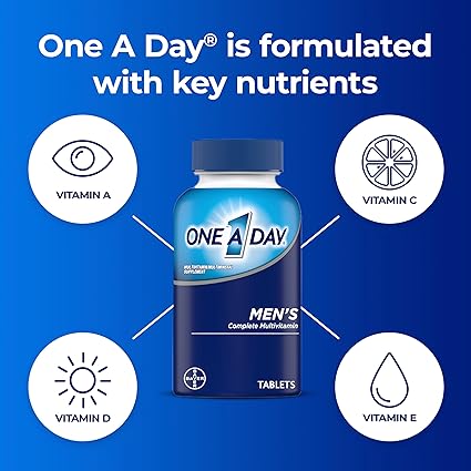 One A Day Mens Multivitamin, Supplement Tablet with Vitamin A, C ,D, E and Zinc for Immune Health Support, Vitamin B12, Calcium, 200 count