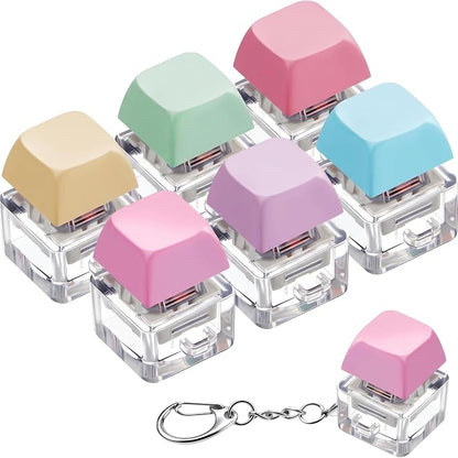 6 Pcs Keyboard Fidget Toys Keyboard Clicker Fidget Keychain Decompression Button Finger Clicker Toys Button Stress Relief Gifts for Relieving Stress (Macaron,Classic)