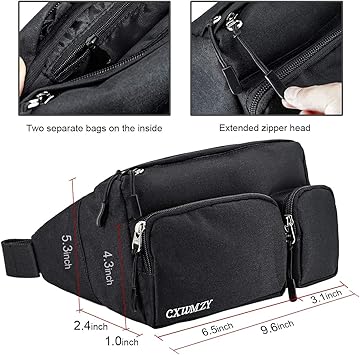 CXWMZY Fanny Packs For Women  Men, Waist Bag Hip Bum Bag Strap Extension Large Capacity Easy Carry Any Phone Passport Wallet for Outdoors Workout Traveling Casual Running Hiking Cycling Dog Walking