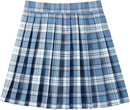 Womens Plaid Pleated Skirt Girls School Uniform Skirt High Waist A-line Skirt Athletic Running Pleated Skirt.