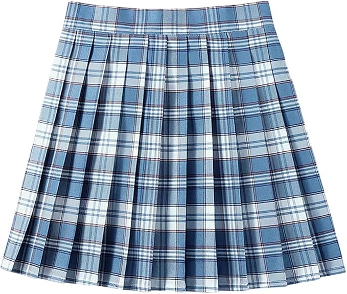Womens Plaid Pleated Skirt Girls School Uniform Skirt High Waist A-line Skirt Athletic Running Pleated Skirt.