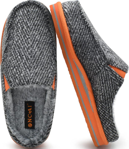 ONCAI Mens Clog Slippers with Arch Support Stripe Faux Fur Cotton-Blend High-Density Memory Foam Warm House Slippers Slip-on Indoor Outdoor Rubber Sole Size 7-16 .