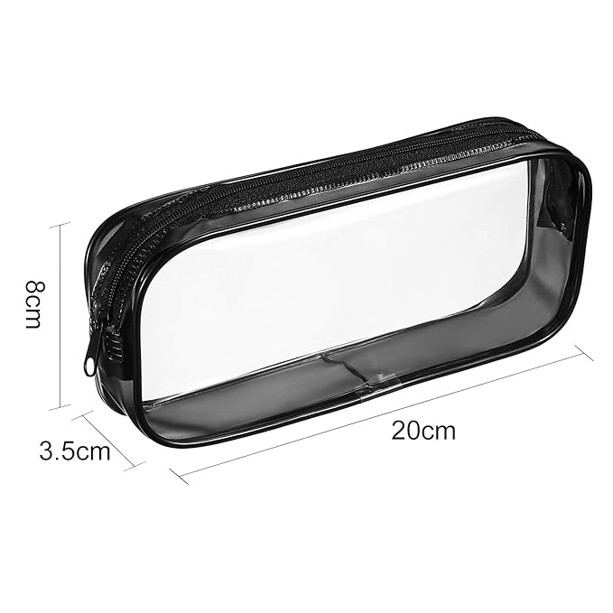 4 Pieces Clear PVC Bags Big Capacity Zipper Pencil Pouch Case Travel Luggage Makeup Cosmetic Bag(Black)