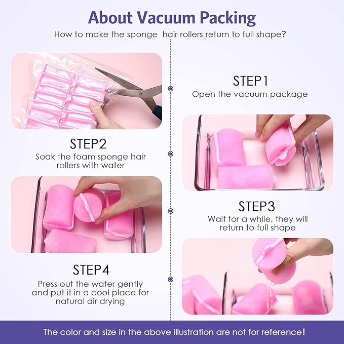 Syhood 12 1.89 Inch Jumbo Foam Sponge Rollers Soft Sleep Curlers Flexible Large Foam Rollers and Rat Tail Comb for Hair Comb (Purple)