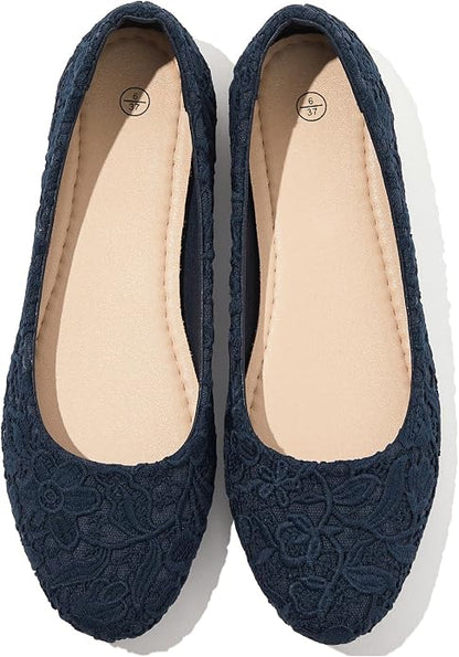 Shupua Dress Shoes for Women Round Toe Flats Shoes Lace Ballet Flats Dressy Comfortable Foldable Flats Low Heel