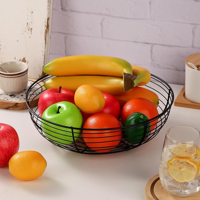 IBWell® Black Fruit Bowl for Kichen Countertop, Round Wire Fruits Breads Vegetables Snacks Canddy Basket - 11.5"x3.4"(DxH)