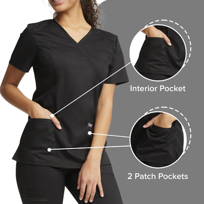 Cherokee Women's Mock Wrap Scrub Top with 3 Pockets (WW610)
