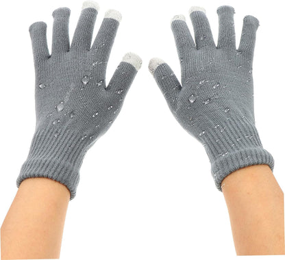 Ipetboom 2 pairs Gloves for Full Finger Knitted Mitts and Windproof Lined Warm Touchscreen Gloves for Cold Weather Activities (Maroon + Black pair)