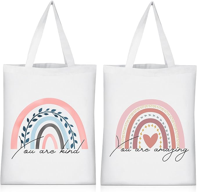 Sanwuta 2 Pcs Aesthetic Canvas Bag Inspirational Tote with Zipper Thank You Gift Bag for Women Teacher Reusable Canvas Bag