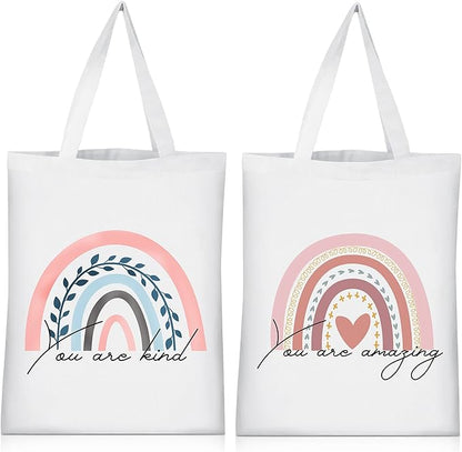 Sanwuta 2 Pcs Aesthetic Canvas Bag Inspirational Tote with Zipper Thank You Gift Bag for Women Teacher Reusable Canvas Bag