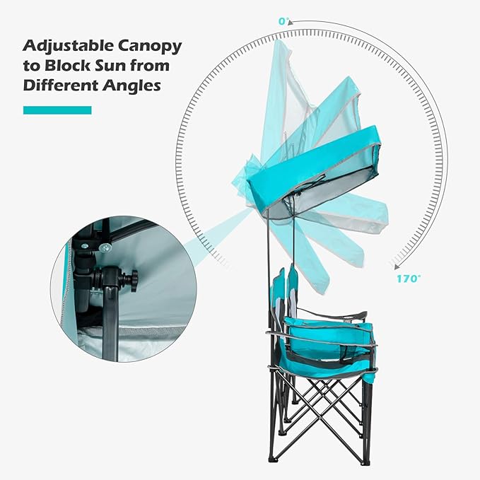 Goplus Double Beach Chair with Canopy Shade, Folding Lawn Camping Chairs with Sunshade  Mini Table Beverage Holder  Carrying Bag for Outdoor Travel Hiking Fishing Poolside