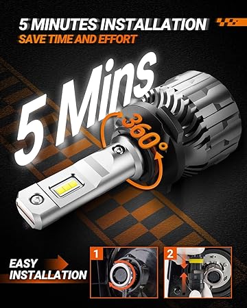 SEALIGHT 9005HB3 Bulbs 33000LM Super Bright, 6500K Cool White 9005 Fog Lights, 60000 Hours Hb3 Powersports Bulb with Cooling Fan, Easy Plug-N-Play, IP68, Pack of 2
