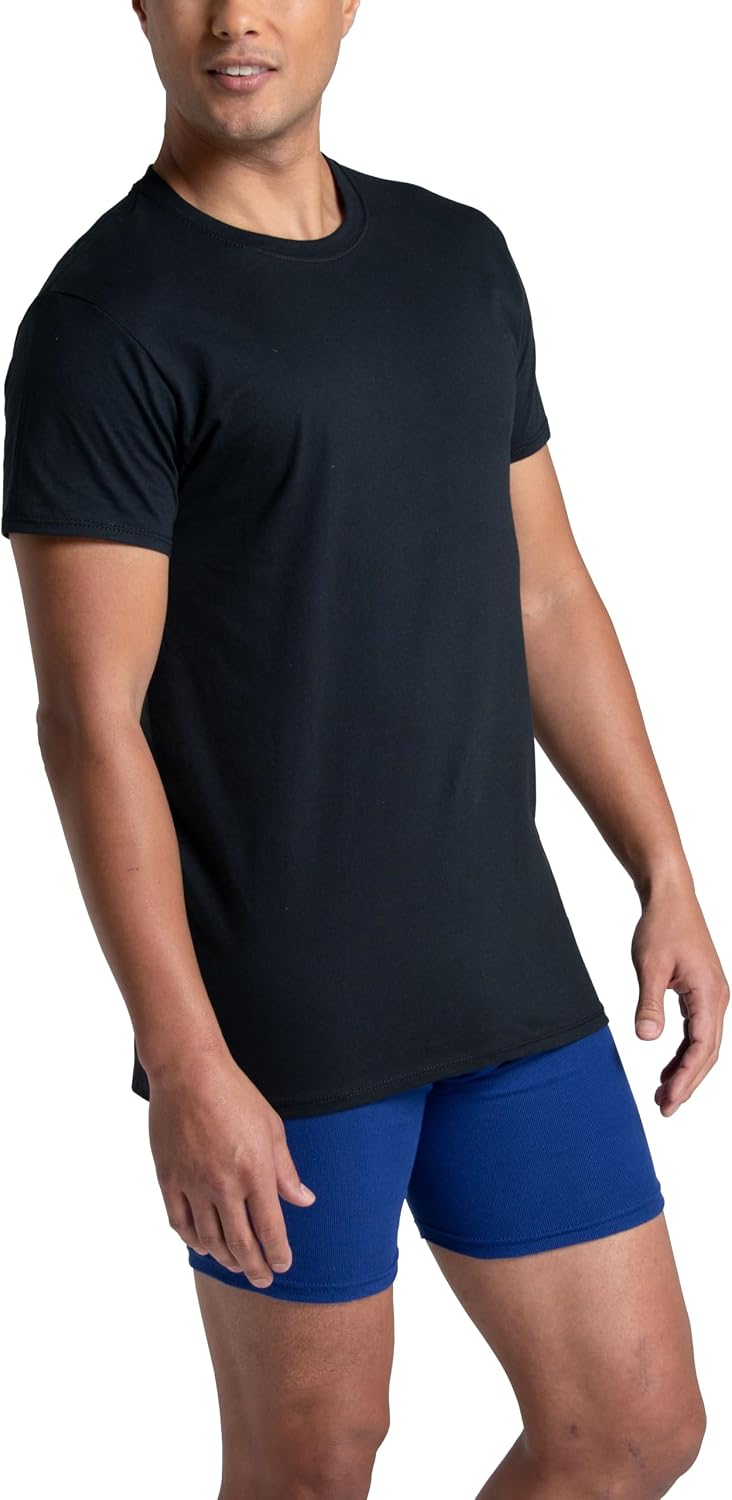Fruit of The Loom Men's Crew Tee Undershirts, Moisture Wicking & Tag Free, Big & Tall (3XL) Black