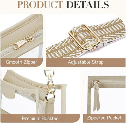 Missnine Clear Crossbody Bags for Women Stadium Approved Clear Purse for Concert Transparent Plastic Bag with Guitar Strap