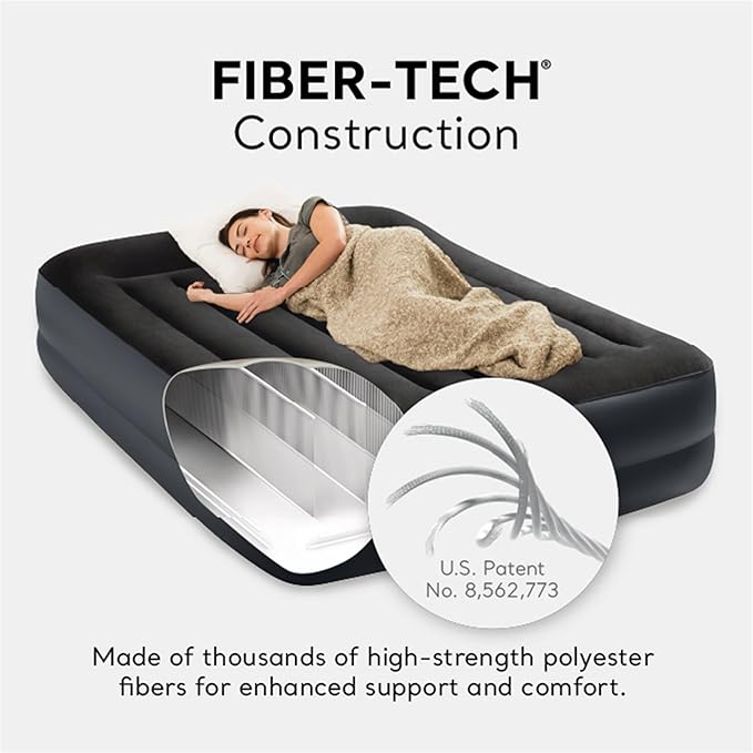 Intex 64123ED Dura-Beam Plus Pillow Rest Fiber-Tech  Queen Size  Built-in Electric Pump  16.5in Bed Height  600lb Weight Capacity