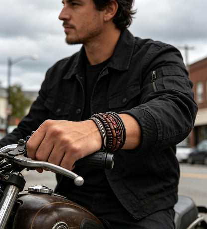 HZMAN Wrap Bracelets Men Women, Hemp Cords Wood Beads Ethnic Tribal Bracelets, Leather Wristbands