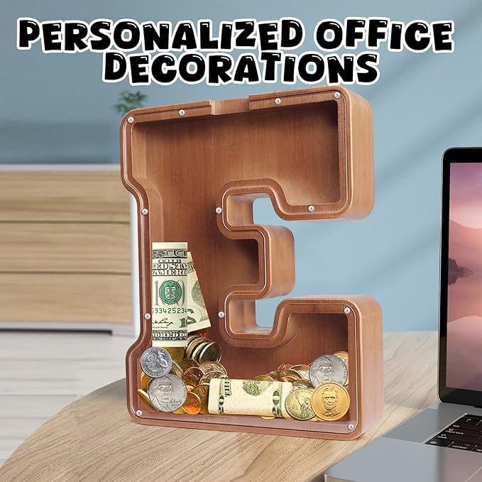 UBeesize 12in Extra Large Wooden Piggy Bank,Letter Piggy Bank for Boys Girls,Money Coin Bank for Kids,Christmas,Birthday,Childrens Gift and Home Office Decoration(S)