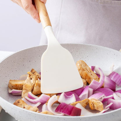 Carote 1pc Wooden Handle White Silicone Kitchenware Set 12 Pieces Set Kitchenware Pot Spatula Kitchen Tools