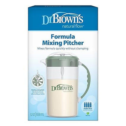 Dr. Brown's Baby Formula Mixing Pitcher with Adjustable Stopper, Locking Lid, & No Drip Spout, 32oz, BPA Free, Olive
