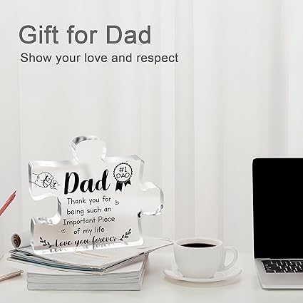Delicate Dad Gifts from DaughterSon Engraved Acrylic Block Puzzle Piece Ideal Paperweight Keepsake Gifts for Home Office Table Desk Decor 3.9 x3.4 Inch