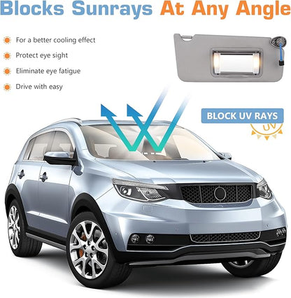 Sun Visor for 2008-2017 Honda Accord, Right Passenger Side Grey Sunvisor with Light, Replacement 83230TA0A91ZA