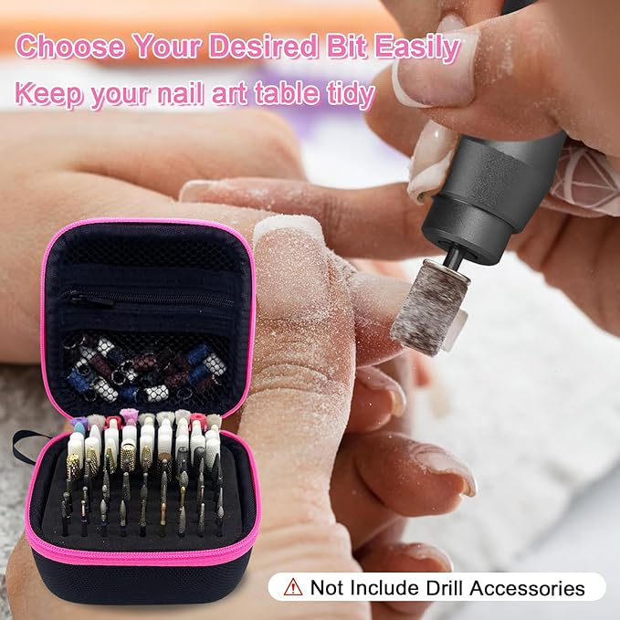 81 Holes Nail Drill Bit Holder, (ONLY CASE) Nail Bits Display Organizer Container, Dustproof Portable Organizer Storage Bag, Efile Nail Bits Professional Manicure Tools, for Manicure Tools (Pink)