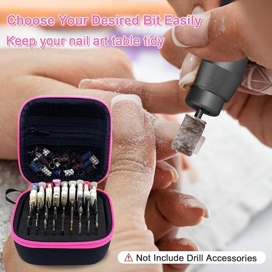 81 Holes Nail Drill Bit Holder, (ONLY CASE) Nail Bits Display Organizer Container, Dustproof Portable Organizer Storage Bag, Efile Nail Bits Professional Manicure Tools, for Manicure Tools (Pink)