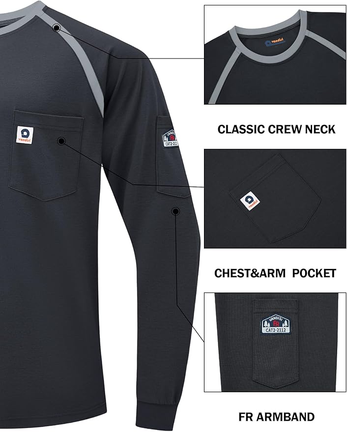 FRShirts for Men 100% Cotton 5.5oz Lightweight NFPA2112/CAT2 Flame Resistant Shirts for Men Long Sleeve