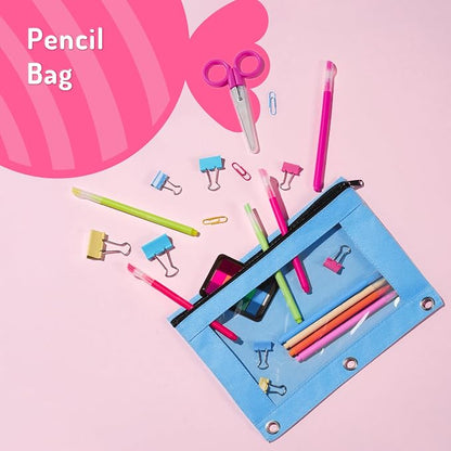 Forvencer Pencil Pouch for 3 Ring Binder, Large Pencil Case Pouch with 3 Reinforced Grommets, Pen Bag, Clear Window Pencil Case, Binder Accessories, Cherry Red