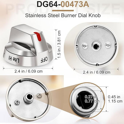 DG64-00473A Upgraded Gas Stove Knobs Compatible with Samsung Stainless Steel Gas Range Stove Knobs Replacements Nx58f5700ws Nx58h5600ss Nx58h5650ws Nx58j7750ss (1 pc)