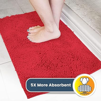 Muddy Mat Shown ON TV Highly Absorbent Microfiber Door Mat and Pet Rug Non Slip Thick Washable Area and Bath Mat Soft Chenille for Kitchen Bathroom Bedroom Indoor and Outdoor - Red Small 28"X18"