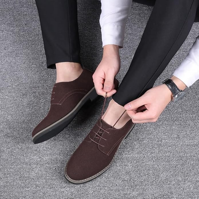 Mens Suede Leather Dress Shoes Casual Lace Up Oxfords Shoes