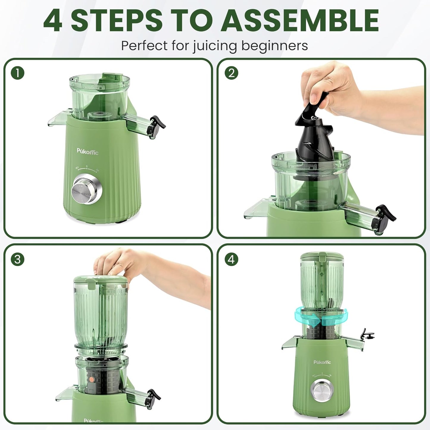 REFURBISHED - Missing the *wand/plunger* Pukomc Juicer Machines, Cold Press Juicer with 4.1'' Large Feed, Slow Masticating Machines, High Juice Yield, Easy to Clean