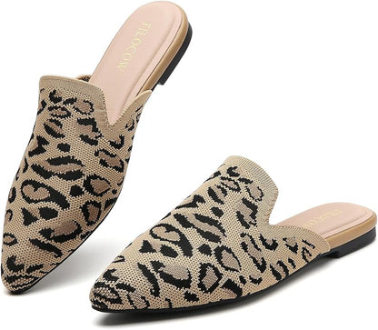 Tilocow Knit Mules for Women Flats Pointed Toe Mesh Ballet Flat Womens Slip On Slides Walking Shoes