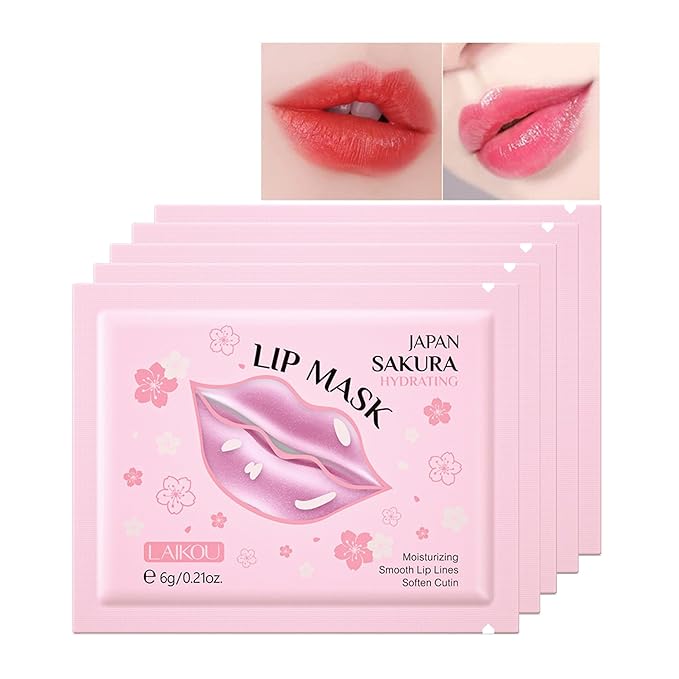 AKARY Sakura 10 Pieces Hydrating Lip Mask, Lip Sleep Mask Collagen Crystal Lip Care Gel Pads For Moisturizing, Minimize Fine Lines, Remove Dead Skin, Anti Chapped Pads Lip Mask (10)