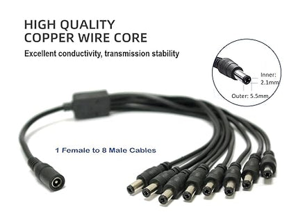 8 Way DC Power Supply Splitter for Security Cameras 1 Female to 8 Male 5.5  2.1mm 8 Channel Y Adaptor for CCTV Surveillance Cameras (1)