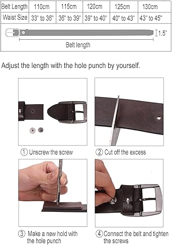 BISON DENIM Men's Belts Leather Dress Genuine Leather Classic Heavy Duty Buckle Belt Casual for Jeans