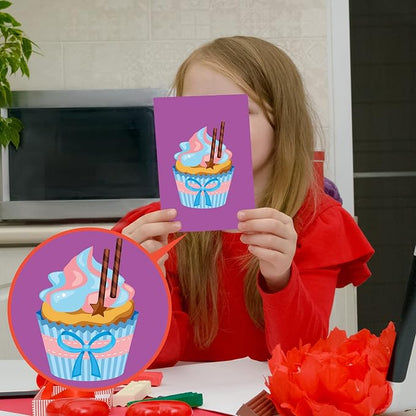Sinmoe 100 Sheets Valentine Cupcake Stickers Colorful Make Your Own DIY Sweet Kids Cupcake Craft Mix and Match Dessert Stickers for Kids Classroom Birthday Party Favor, 20 Styles