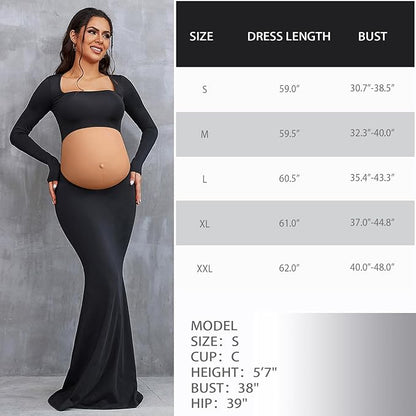 Bhome Maternity Photoshoot Dress Long Sleeve Sexy Cut-Out Backless Maternity Maxi Gown Photography Outfits