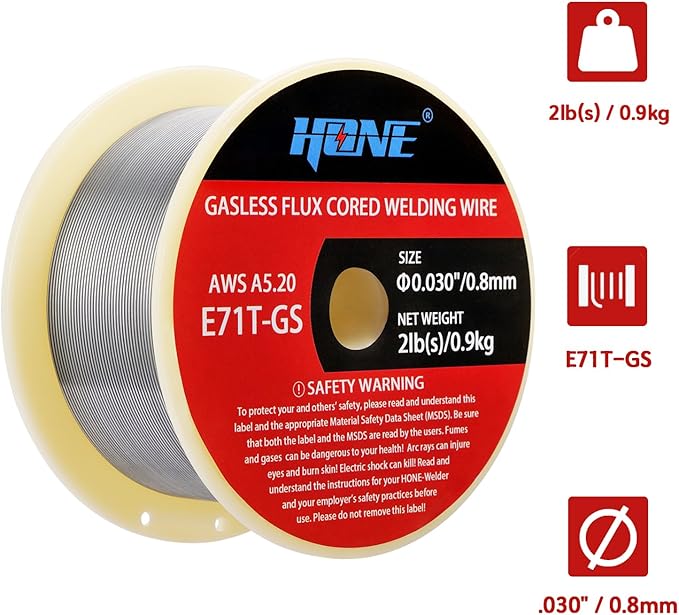 HONE Flux Core Wire .030, 2-Pound AWS E71T-GS .030 Diameter Low Splatter Gasless Flux Core Welding Wire .030 with Strong ABS Plastic Spool, 030 Flux Core Welding Wire Match MIG Welding Equipment.