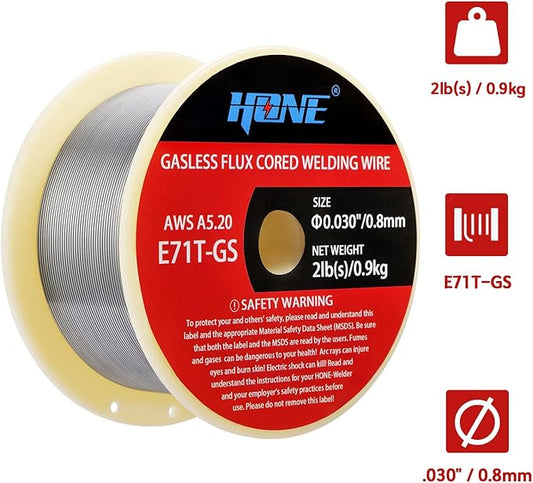 HONE Flux Core Wire .030, 2-Pound AWS E71T-GS .030 Diameter Low Splatter Gasless Flux Core Welding Wire .030 with Strong ABS Plastic Spool, 030 Flux Core Welding Wire Match MIG Welding Equipment.