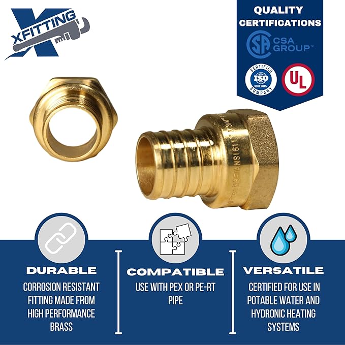 2 Pieces XFITTING 1'' x 3/4'' Female Adapter, 1'' Pex B, 3/4'' Female NPT Threaded