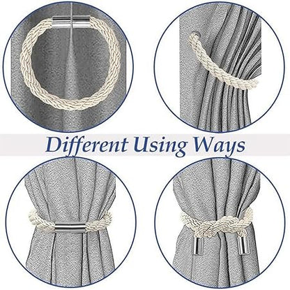 Modern Simple Rough Cord Twist Curtain Tiebacks No Hole Installation Magnetic Clasp