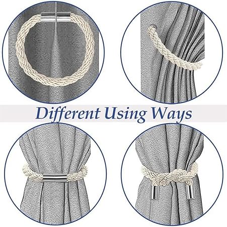Modern Simple Rough Cord Twist Curtain Tiebacks No Hole Installation Magnetic Clasp