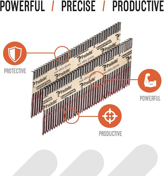 Paslode, Framing Nails, 650830, 30 Degree RounDrive Brite, 3 inch x.131 Gauge, Smooth, 2,500 per Box